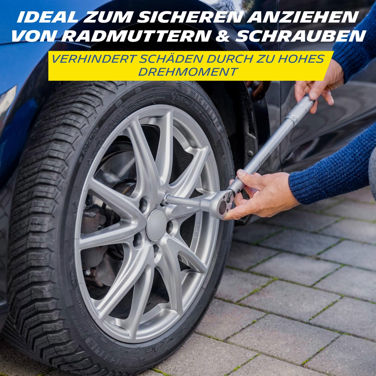 MICHELIN Drehmomentschlüssel MTW 210 Auto | Drehmoment 42 bis Nm | Inkl. Stecknüssen, Adapter und 125 mm Verlängerung | Drehmoment-schlüssel mit Koffer | Umschaltbarer Ratschenkopf, 51100A