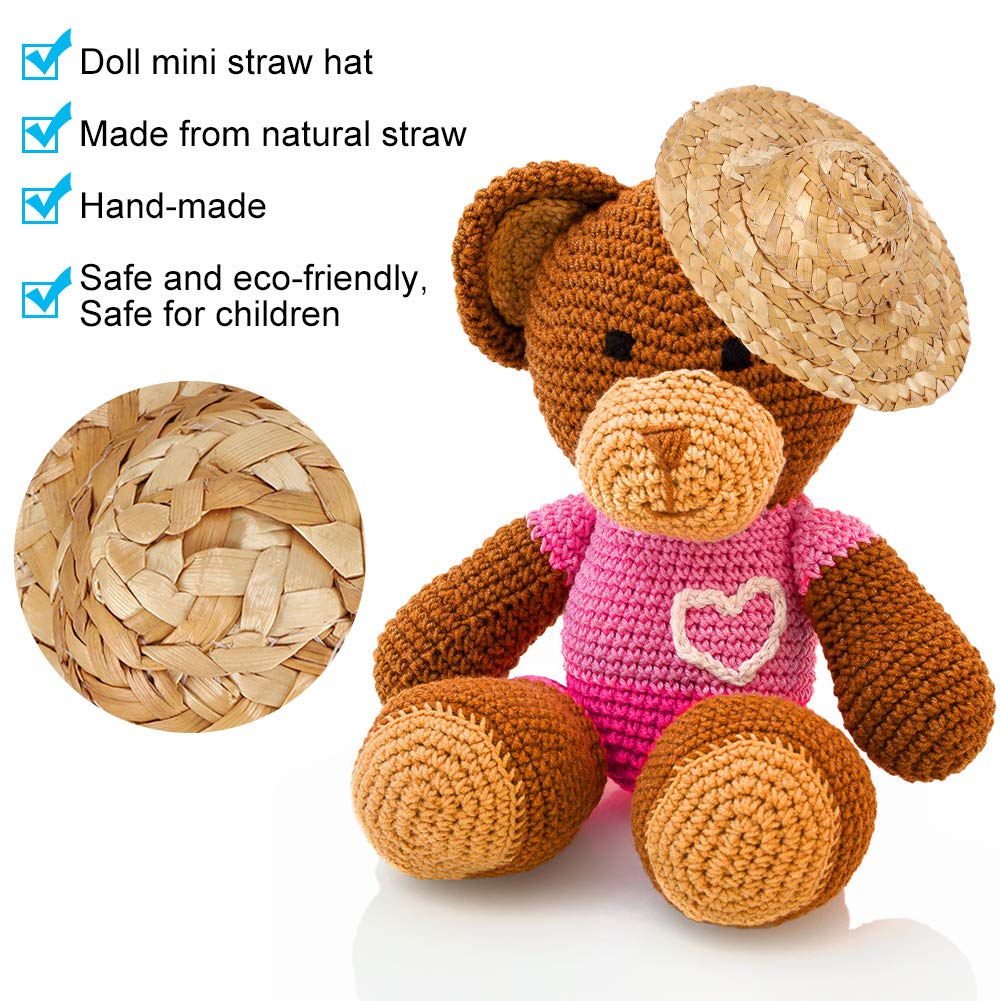 SUNNYCLUE 40 stuks mini geweven mutsen miniatuur stro hoeden grote verpakking donker goud groen breien poppenhuis sombrero decoratie pop kleine caps voor doe-het-zelf