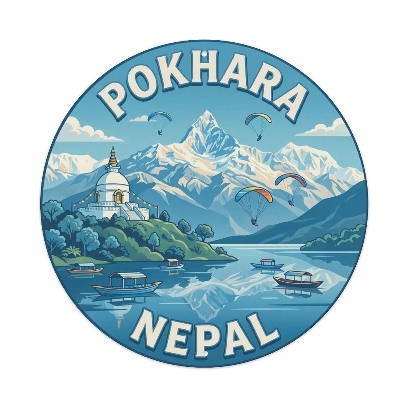 Vintage Travel Nepal Pokhara Lake Vintage Metal Tin Sign Plaque Wall Decor for Cafe, Club Bar, Office, Garden Metal Poster 8x8Inch