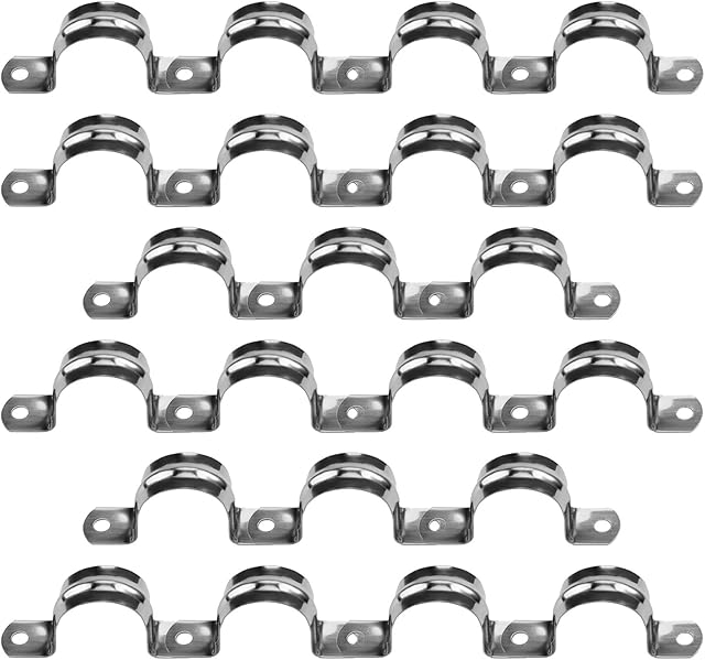 32mm/1.26" 22Pcs Pipe Strap Clamp Holder Stainless Steel Brackets Saddle Clip U Shaped Clips Straps Two Hole Tube Strap Tension Clips Hose Clamp for Anchor Water Pipe Wooden Panels