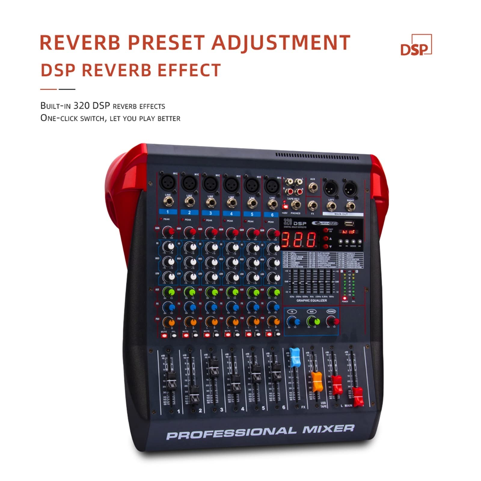 Mixer DJ, Mixer a 6 canali registrazione computer live home KTV performance sul palco della banda USB riproduzione MP3 dj