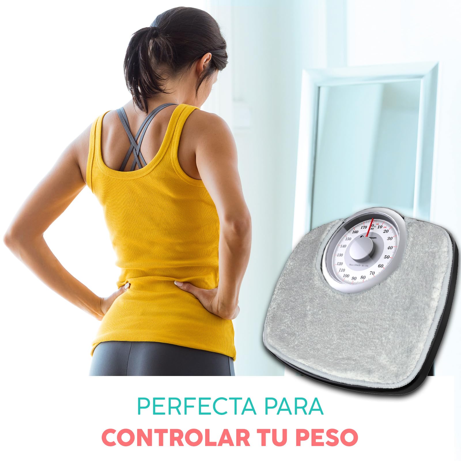 Adamson A25 - Báscula de Baño Analógica - Hasta 180 KG - Números Grandes Y Base Antideslizante - Balanzas Para Baño de Altaprecisión - 20 años de Garantía - Para Casa, Dormitorio- Alfombra gris