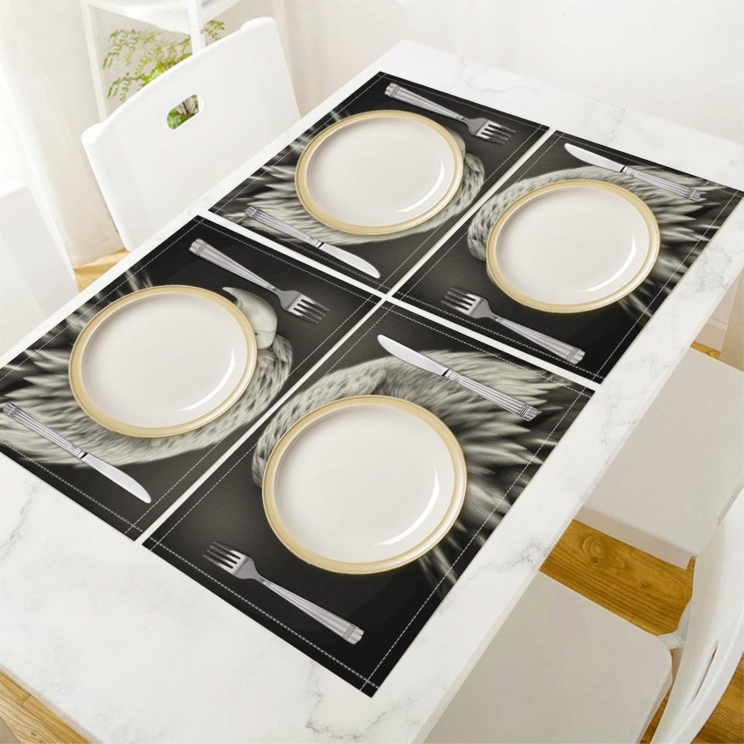 Place Mats Hawk Black and White Print Eco Friendly Non Slip Washable for Kitchen Dining Office Table Setting