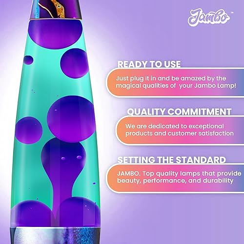 Miniatura 3 de JAMBO Hermosa lámpara de 16 pulgadas, color verde azulado con cera morada, luz líquida relajante, luz nocturna, luz nocturna retro, luz de