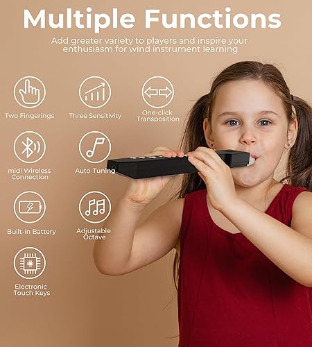 Miniatura 2 de Vangoa EWI-100 portátil mini digital electrónico sintetizador de instrumentos de viento recargable con boquilla extraíble para niños adultos