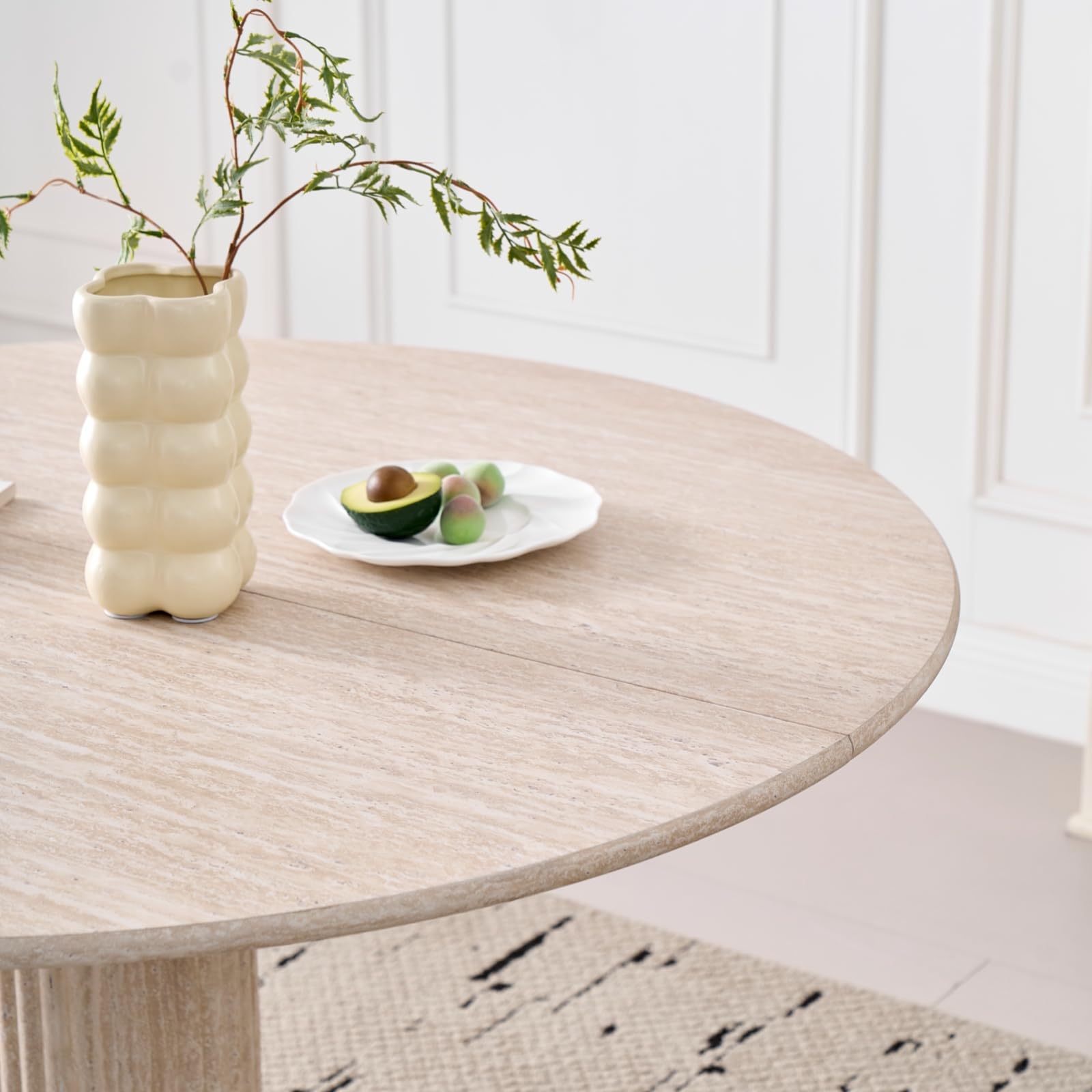 GrandCA HOME Tavolo da Pranzo Rotondo Moderno e Semplice, in Similtravertino Giallo, Diametro 115 cm, può Ospitare da 4 a 6 Persone