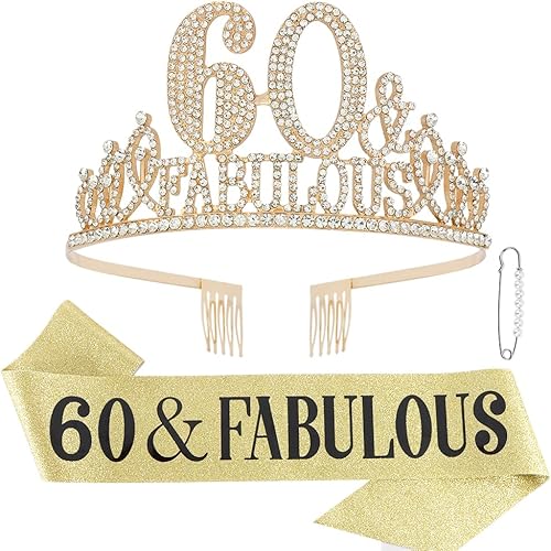 Decoraciones de cumpleaños número 60 banda, corona, tiara y regalos para mujeres fabulosas, aleación