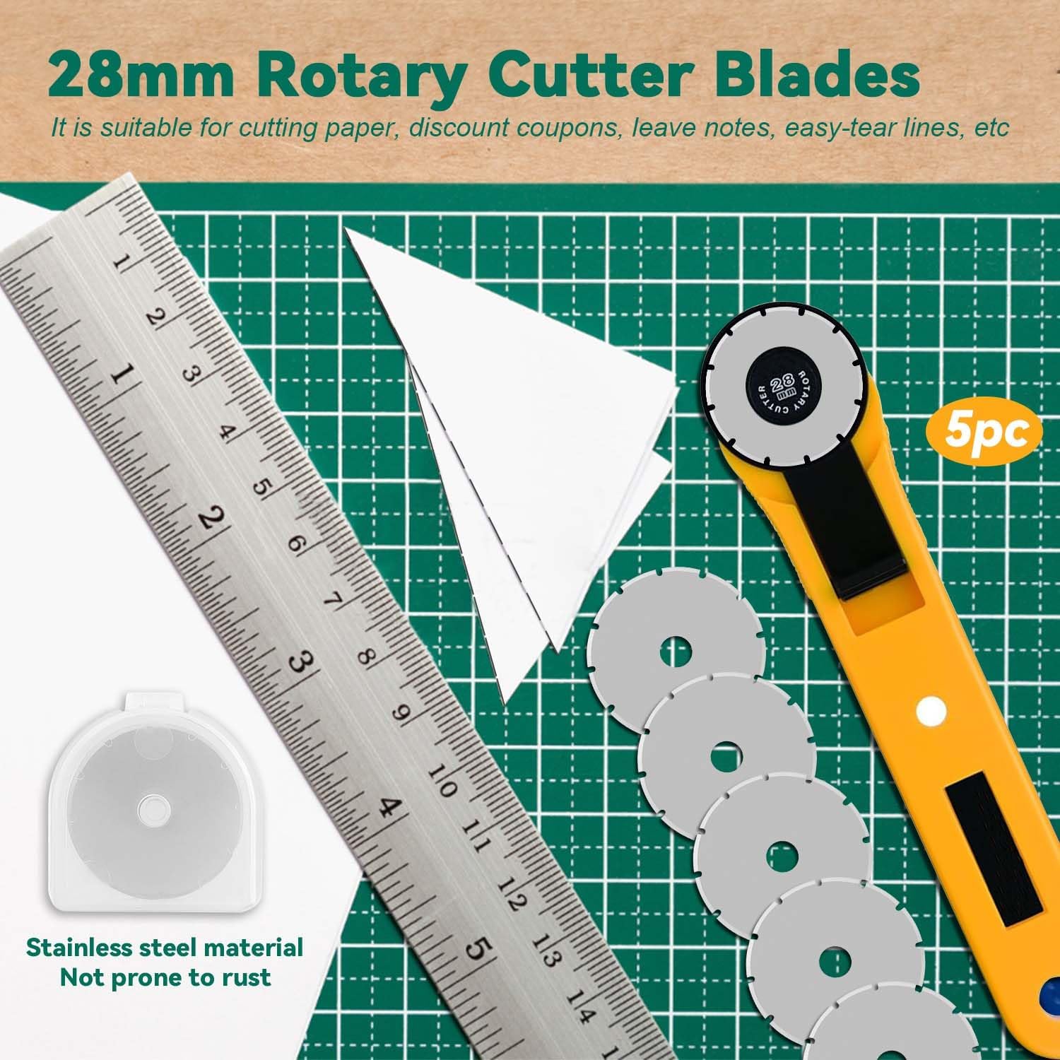 Yakamoz 28mm Skip Stitch Rotary Cutter Blades - 5 Pack Crochet Edge Blade 12 Teeth Perforating Rotary Blades Replacement Fabric Cutting Tool for Quilting, Sewing - Fits Olfa Fiskars