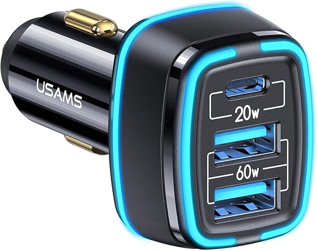 80W Car Charger, 4.5A Fast Charging USB-C Car Phone Charger, USB Car Charger 3-Ports PD 3.0 PPS QC 3.0 Cigarette Lighter Adapter for iPhone 13 12 11 Pro Max Samsung Galaxy S20 S10 Note 20 iPad MacBook