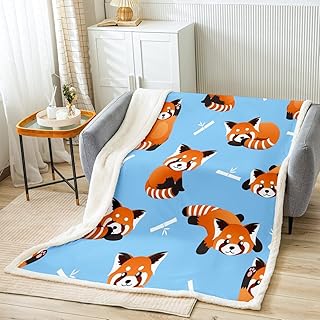 Red Panda Blanket Kawaii Throw Blanket Cute Animal Pattern Sherpa Blanket for Kids Boys Girls Cartoon Panda Printed Plush Blanket Wildlife Style Child Blue Soft Flannel Blanket Twin Size