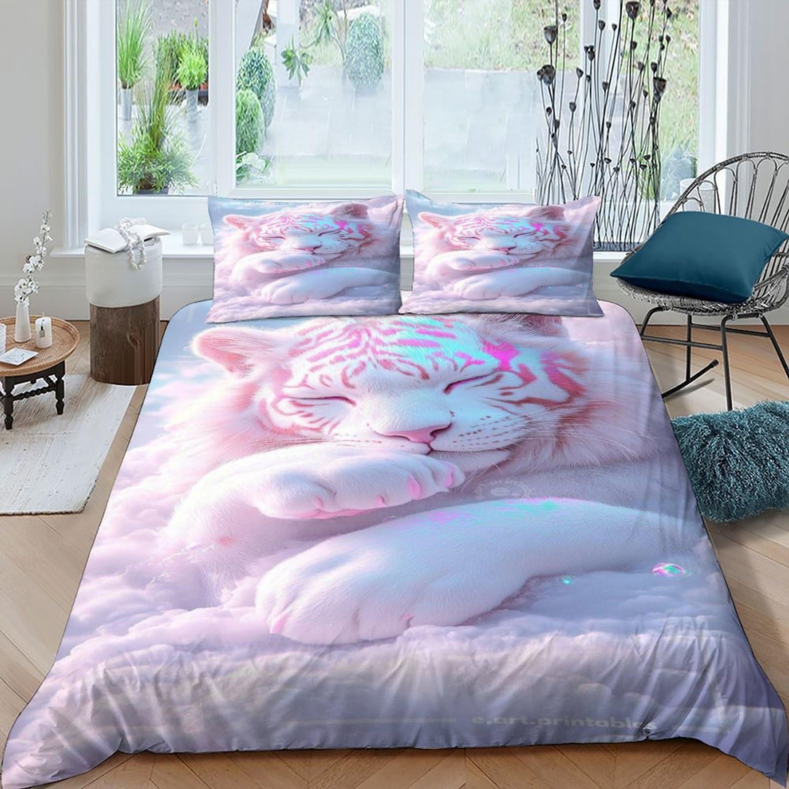 Housse de couette imprimé animal microfibres pour un lit King doux et résistant