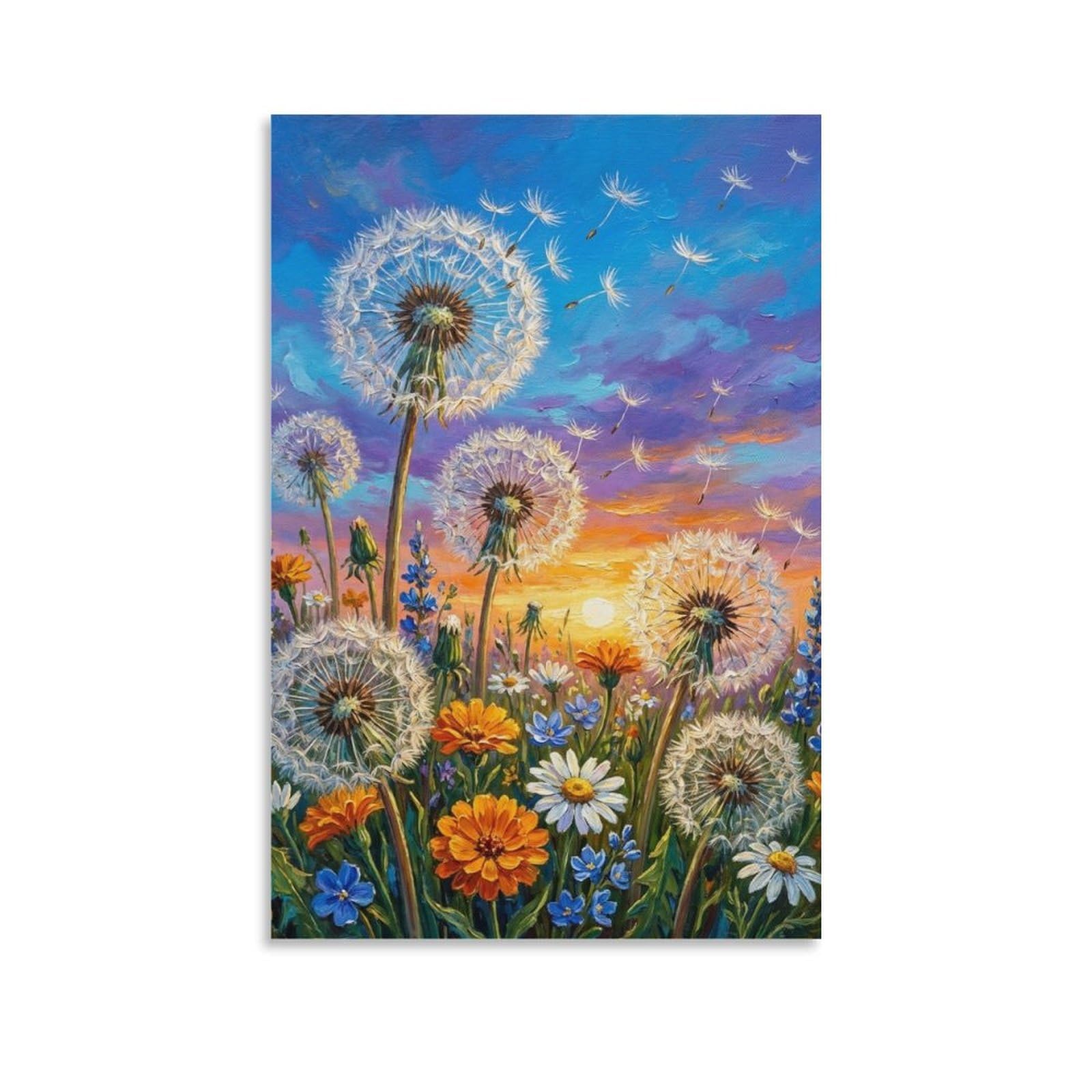 DHBANEIOK Dandelion Sunset Field Wall Decor Poster Giclee Canvas Prints Modern Wall Art Picture Wall Hanging for Living Room Bedroom Home Decorations 24x36inch(60x90cm)