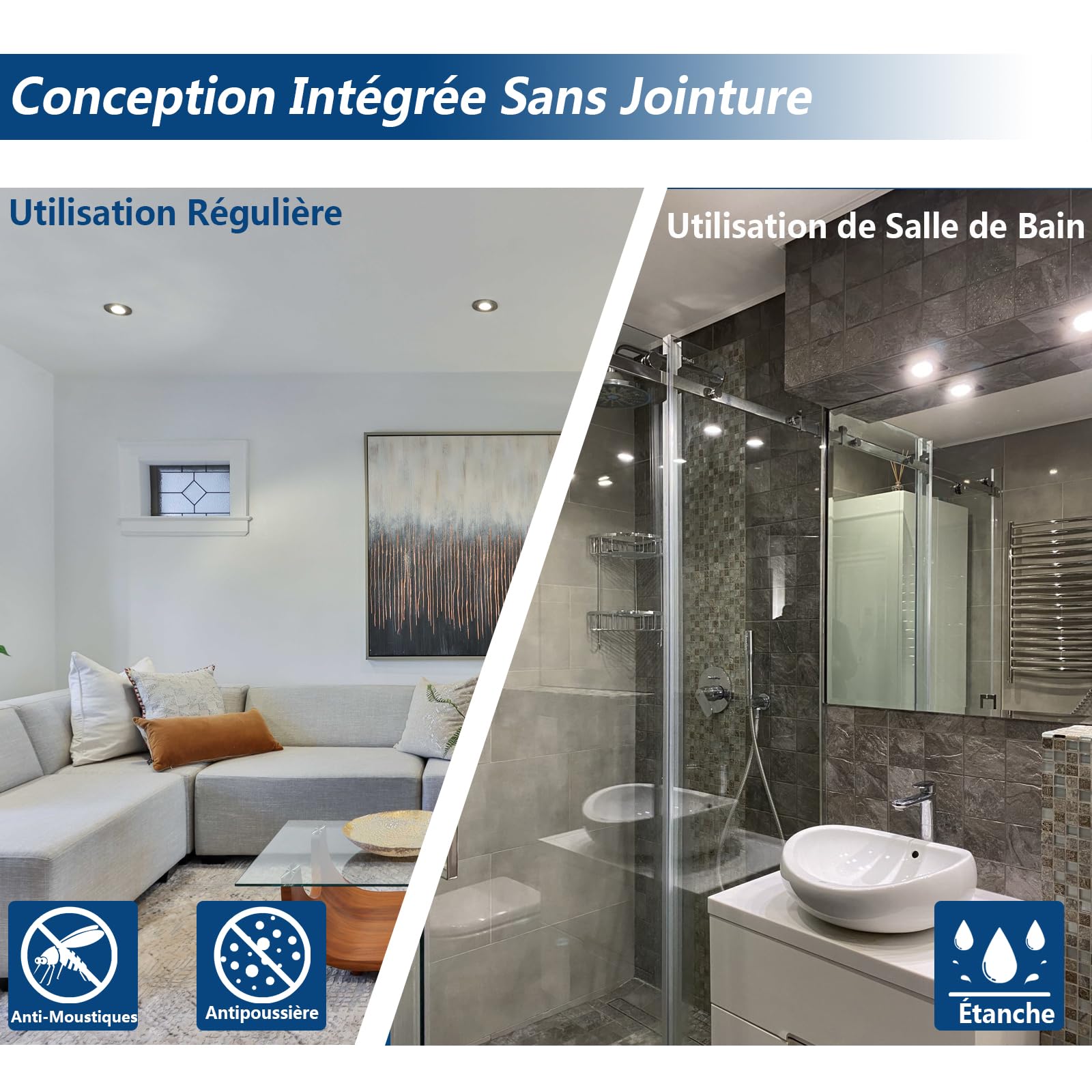 HiBay Spot LED Encastrable Extra plat 7W,10x Spot Salle de Bain IP44,Blanc Froid 6000K,Trou 60-68mm,Éclairage Led Plafond Inox Brossé 220V 850lm Pour Cuisine Salon