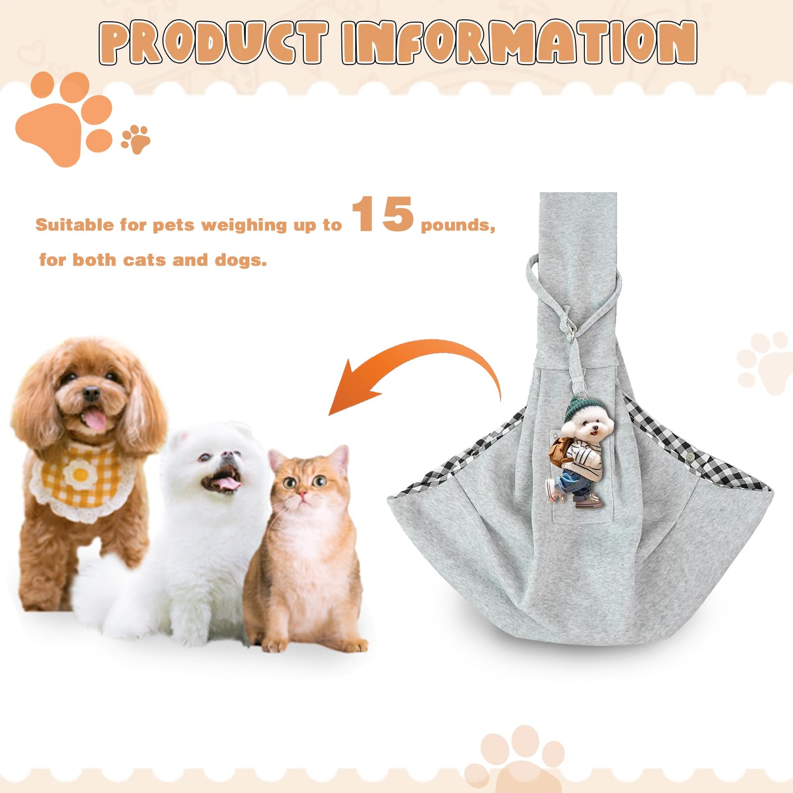 Sac De Transport pour Chien Chat Sac à BandoulièRe Mains Libres Petit Chien Respirant RéVersible Sa Chat Transport pour Petit Moyen Animaux Jusqu’à 15 KG pour L'extérieur Voyages Métro (Gris)