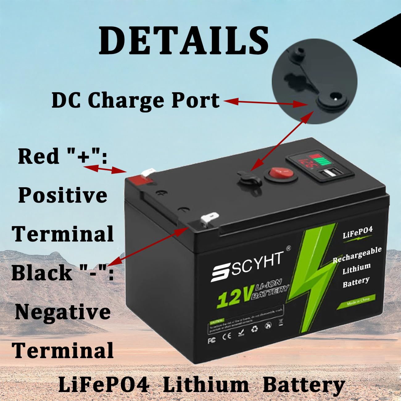 Batería LiFePO4 12V 20Ah 16Ah Batería de Litio 18Ah Baterías Recargables 12V Baterías Iones Litio para energía Solar para Motor 100W a 250W con Cargador y Puerto USB,12v20ah