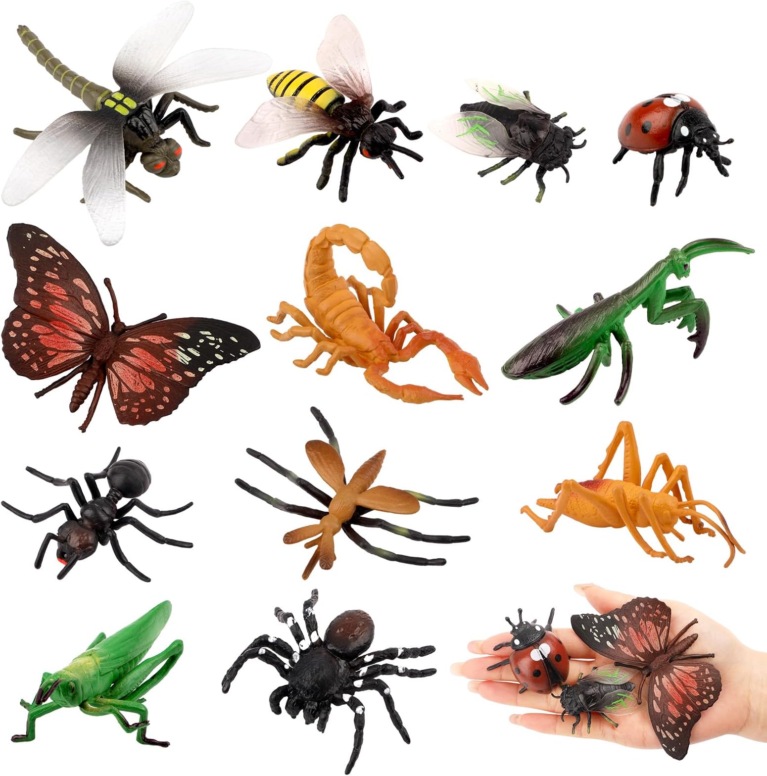 Insect Toys Kit, 12Pcs Large Children's Plastic Bug Toys Set, Realistic Insect Figurines, Educational & Party Fun