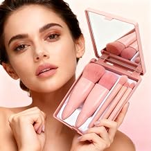 5pc Makeup Brush Set with Mirror &amp; Storage Box &ndash; Portable Multifunctional Powder/Blush Brush, Mini Foundation &amp; Eyeshadow Brushes for On - the - Go Beauty Touch - Ups