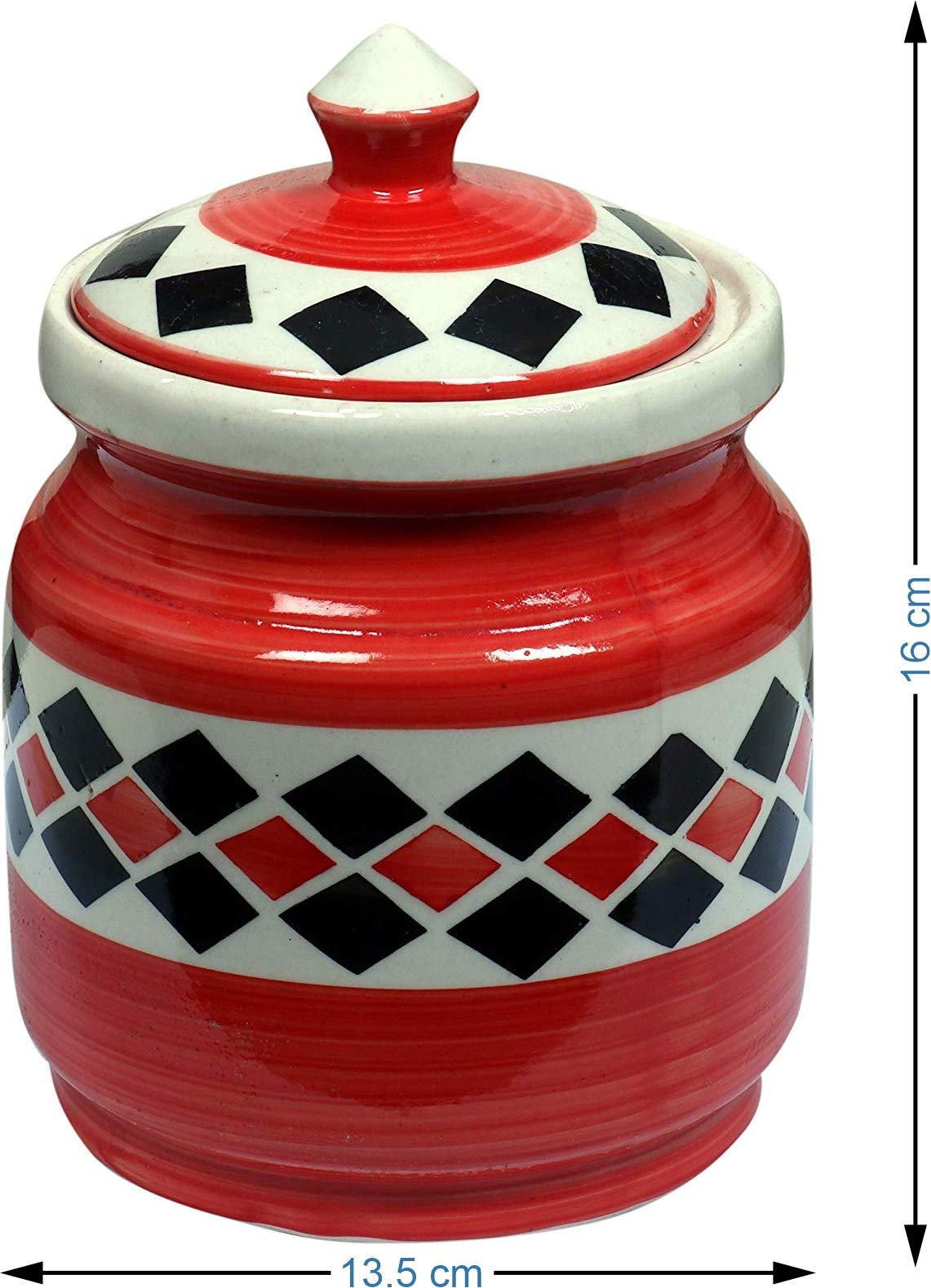 RAJ ROYAL Ceramic Hand Painted Pickle Cornichon Jar with Lid | 2 kg Pickels Containers | Achar Burni | Traditional Airtight Clay Canister Storage for Pickles, Chutney and Kitchen Essentials (Red) - Image 4 thumbnail
