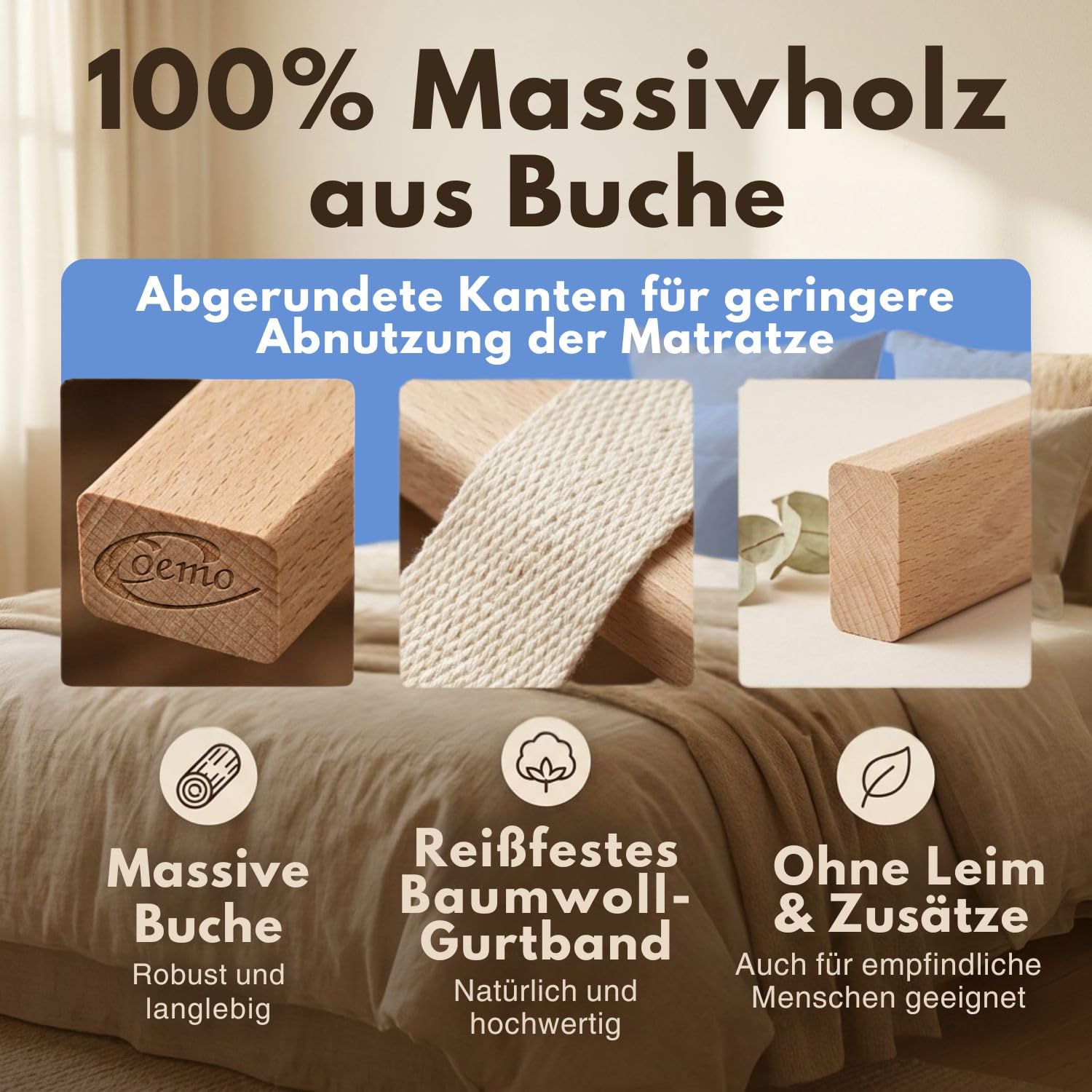 Coemo Rollrost Rolllattenrost 21 Leisten 6 Befestigungspunkte 140 x 200 cm Lattenrost aus Buche Holz - Belastbar bis 350 kg - Ohne Montage