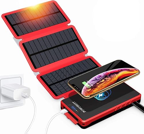 POWOBEST Cargador de teléfono solar cargador solar banco de energía solar para exteriores carga de alta velocidad banco de energía portátil banco de
