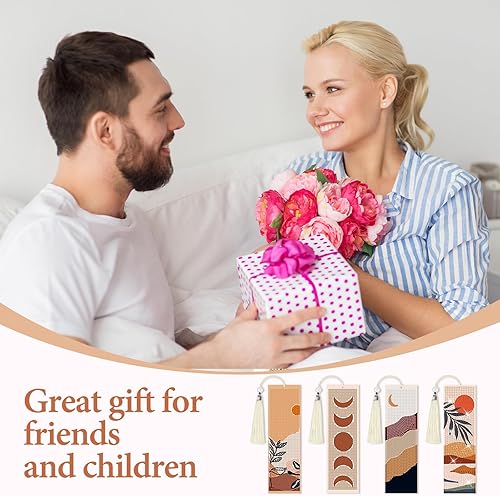 Miniatura 7 de 4 marcapáginas de pintura de diamante bohemio 5D, marcapáginas con cuentas bohemias, marcapáginas de cuero con borlas para manualidades,