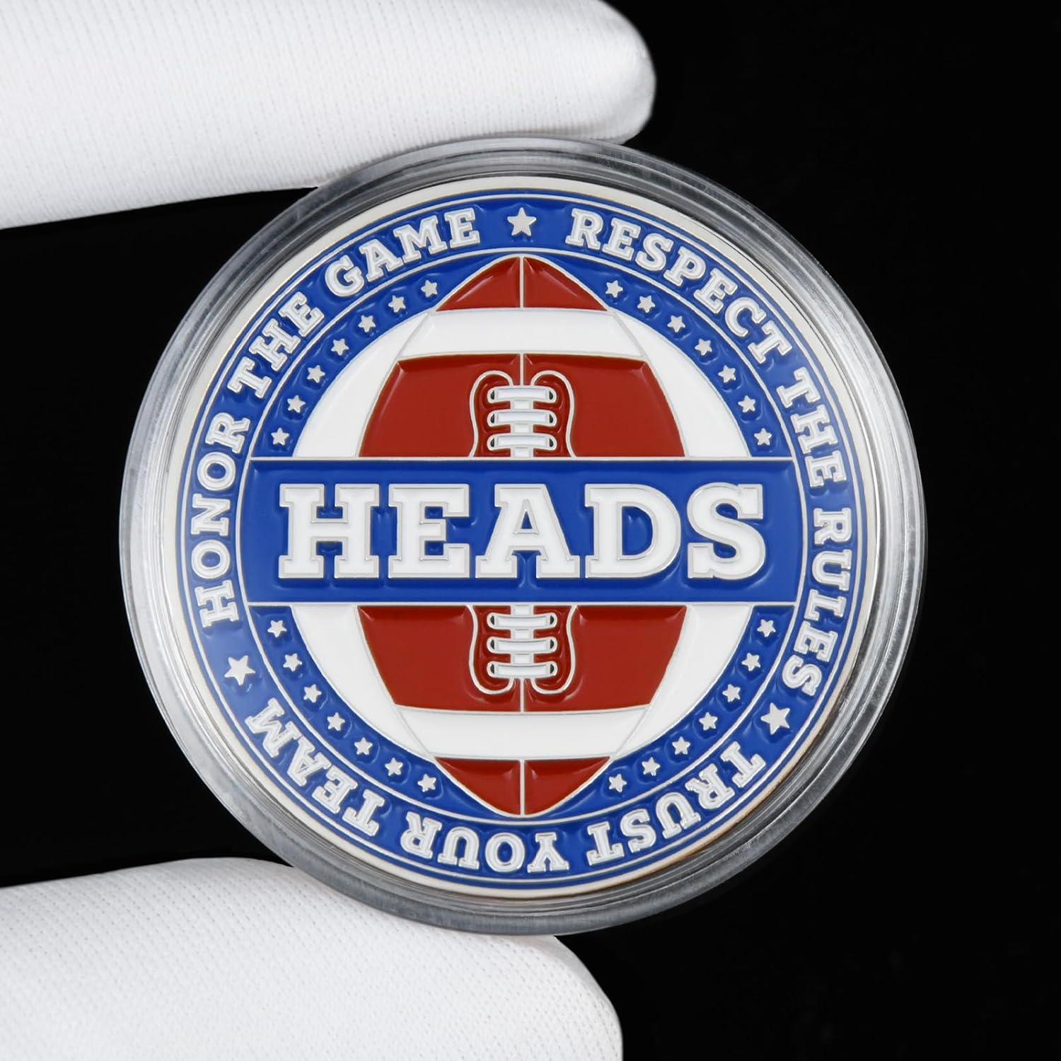 American Football Coin Toss Flip Coin 5-Pack – Heads & Tails Referee Coins, 3D Double-Sided Zinc Alloy Sportsmanship Challenge Coin Set with Clear Acrylic Cases