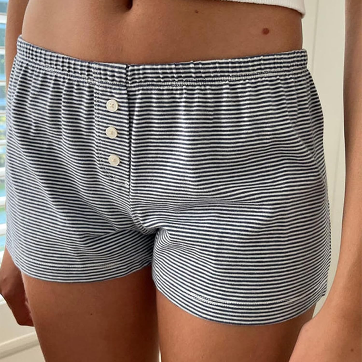 Womens Y2K Pajama Shorts Low Waist Striped Floral Lounge Boxers Pj Bottoms Comfy Sleep Shorts - Image 2