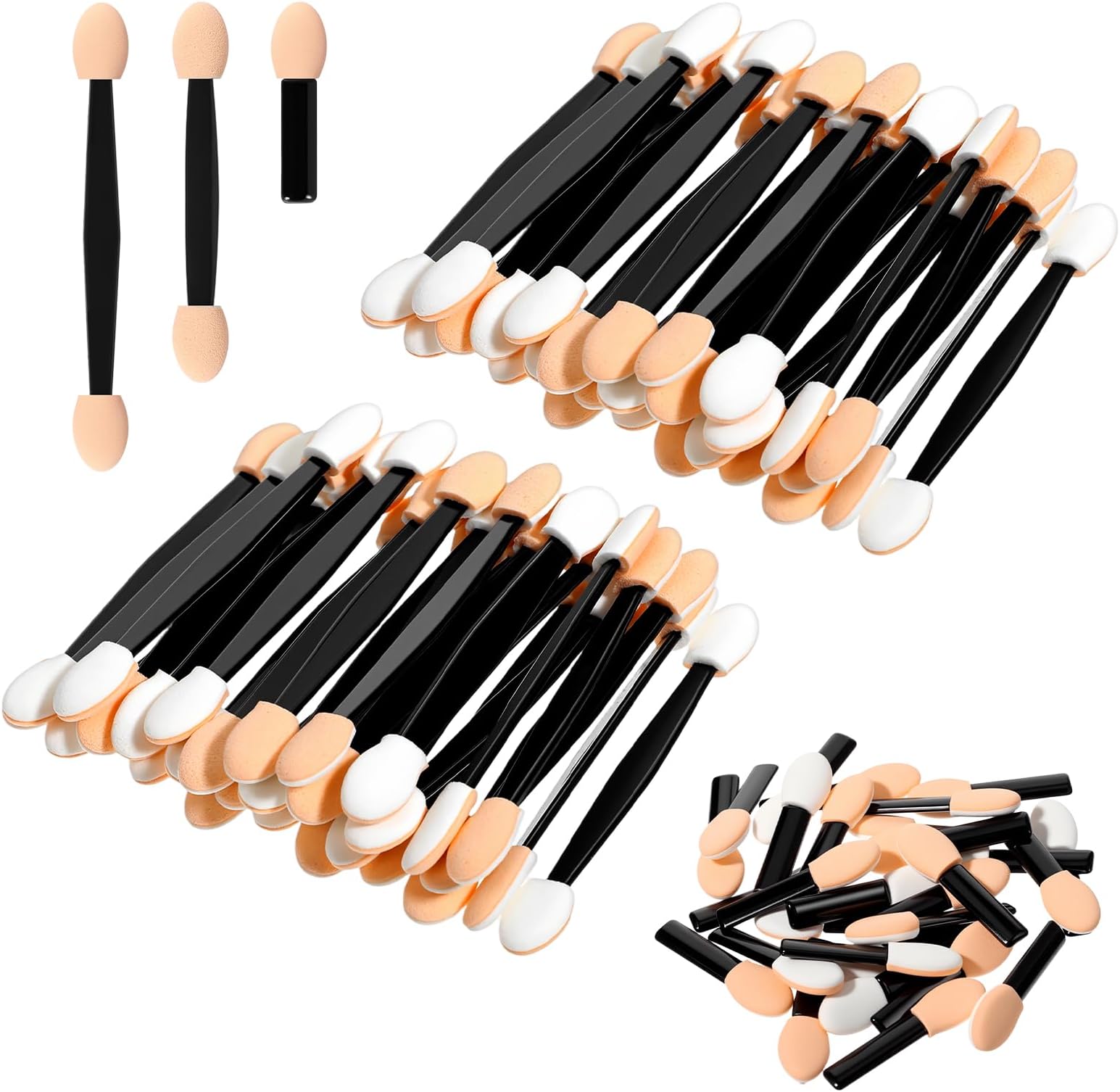 60 PCS Eyeshadow Applicators Double Sided Eye Shadow Applicator Sponge 3 Size Disposable Eyeshadow Applicator Sticks for Women Make up (Black)