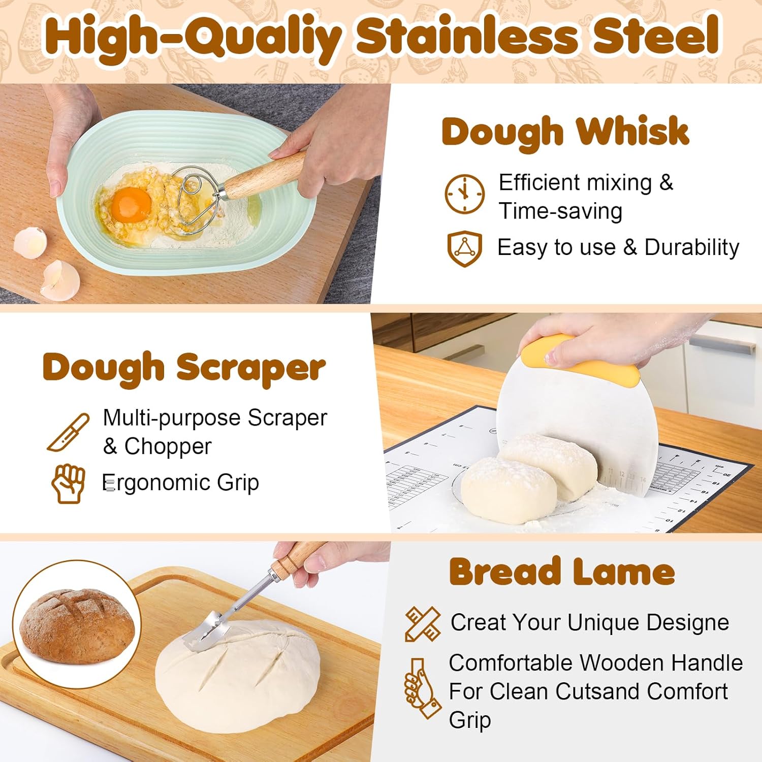 HK Sourdough Starter Kit with 9" Round & 10" Oval Banneton Proofing Basket and 34oz Starter Jar - Beginner-Friendly Sourdough Bread Baking Supplies and Baking Gifts for Women, Men, and Bread Bakers - Image 5