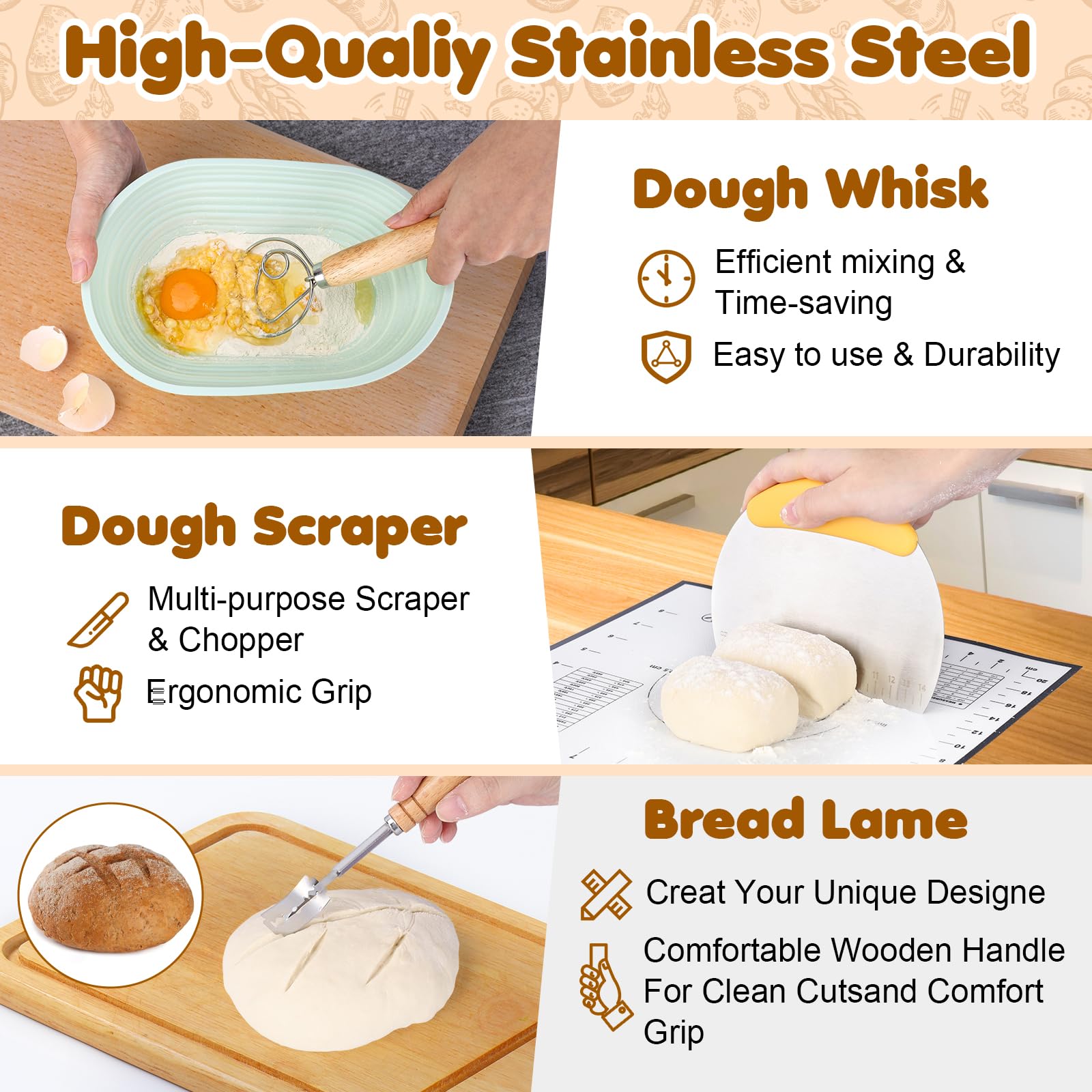 Sourdough Bread Starter Kit, Bread Proofing Basket - 9 Inch