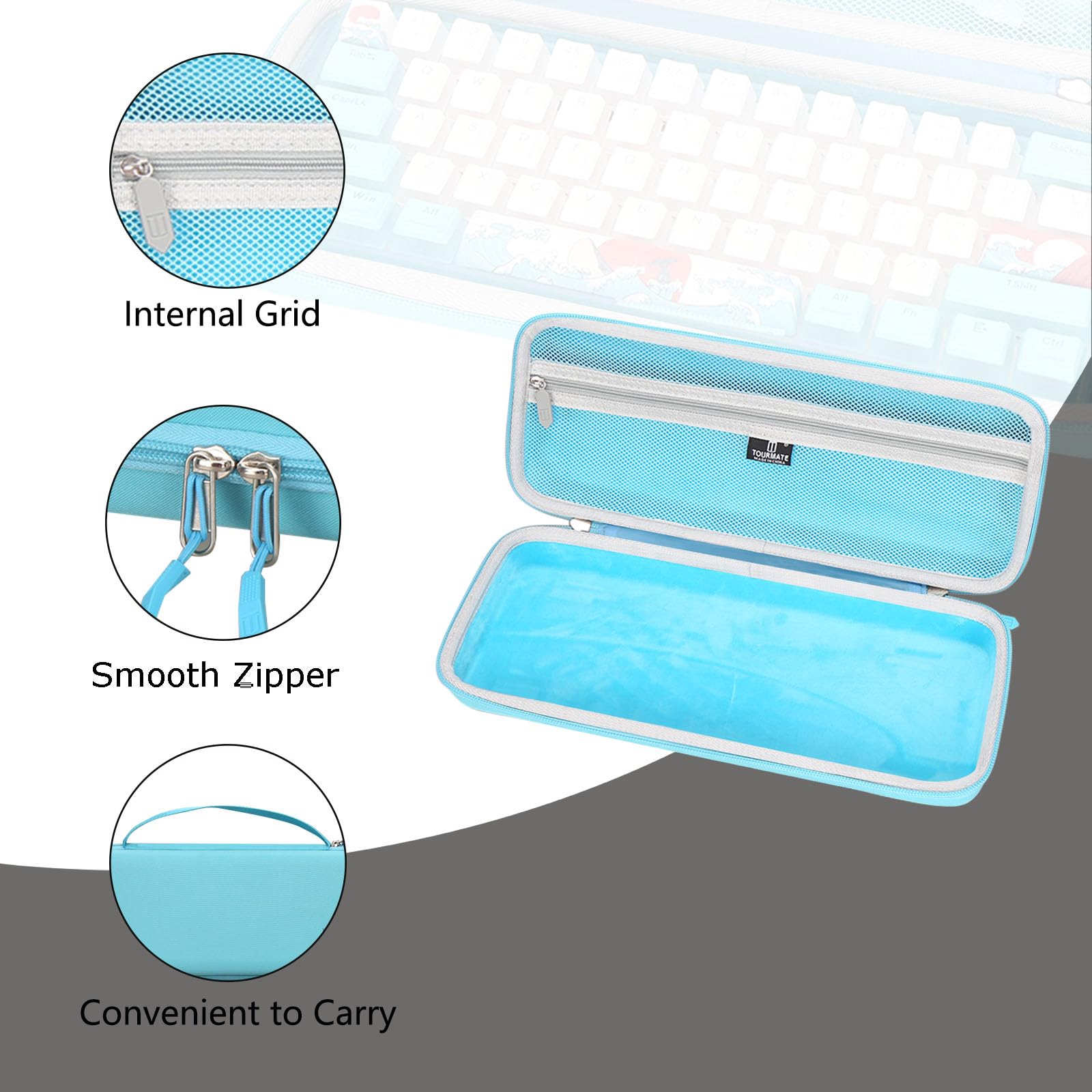 Tourmate Hard Storage Case for 60% Snpurdiri/DIERYA/Owpkeenthy/MageGee/TMKB/Camiysn 60% Percent Keyboard - Travel Box for RK Royal KLUDGE/CORBOBO WK61 Mechanical Keyboard(Only Box) (Cyan)