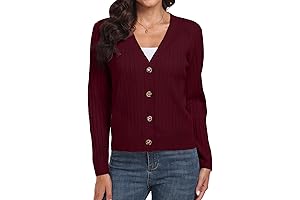 Wine Colored Cardigan: Long Sleeve Soft Knit Button Down Jacket for Women