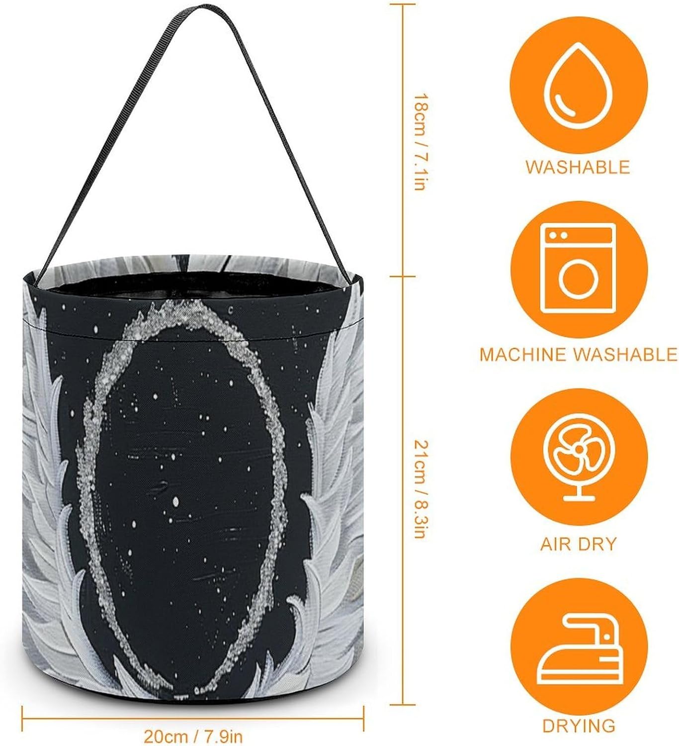 Halloween Candy Bucket White Wings with Halo Trick Or Treat Bags Halloween Candy Tote Bag with Handles Reusable Candy Baskets for Halloween Party Supplies Favors Gift Bags image 2