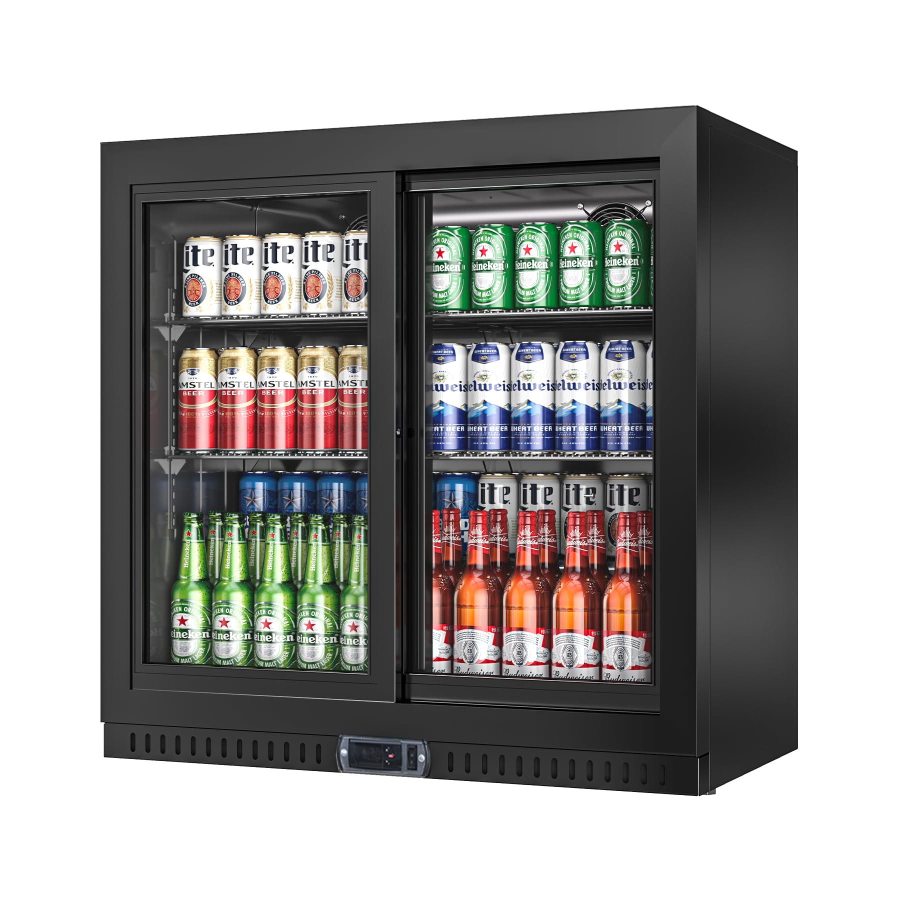 Back Bar Cooler with 2 Sliding Glass Doors, 7.4 Cu.ft Under Counter Height Beverage Refrigerator with LED Lighting, Commercial Display Bar Cooler for Beer, Wine, Soda, Drinks, ETL Approved ( Won't powered on)