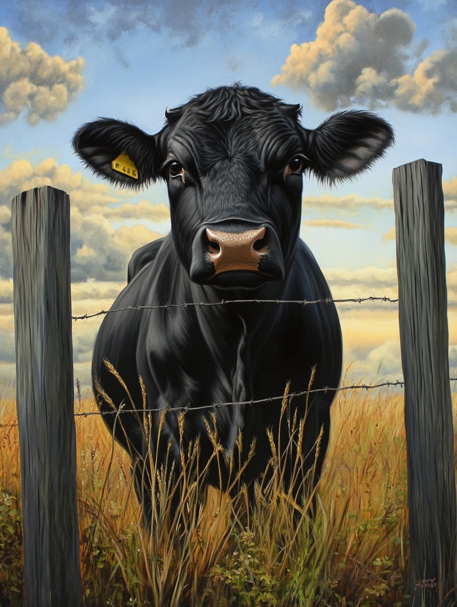 DIY Black Angus Cow 11CT Pre-Printed Cross Stitch Kit for Adults & Beginners, Easy Needlepoint Pattern for DIY Home Décor & Crafts 753