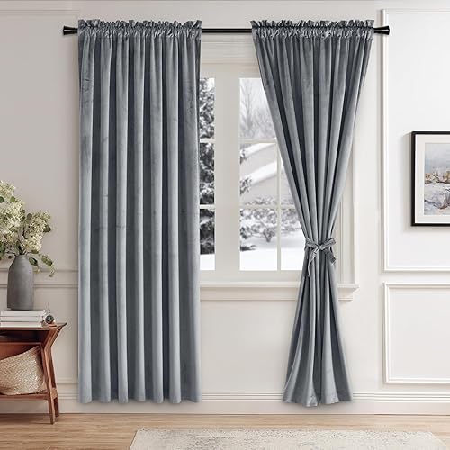 Miniatura 311 de Cortinas de terciopelo JIUZHEN, cortinas opacas suaves de terciopelo retro para dormitorio, cortinas elegantes con reducción de ruido y Rosa