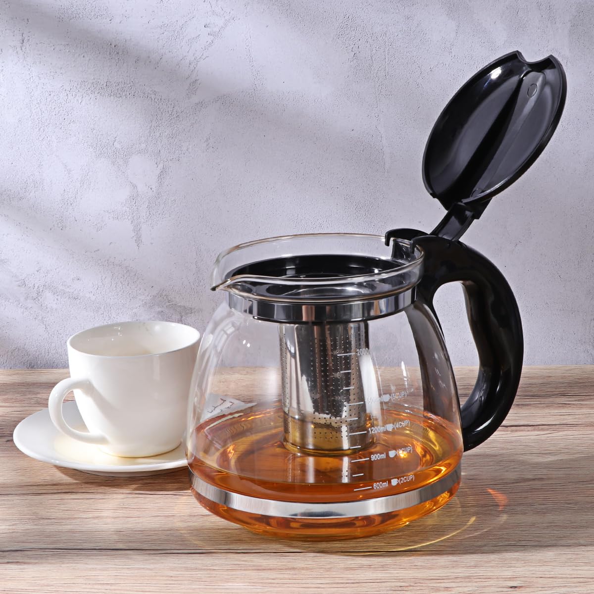OUNONA - 2000ML Glas Teekanne mit Siebeinsatz, Borosilikat Glas Teebereiter mit Abnehmbarem Teesieb, Geeignet fr Teewarmer