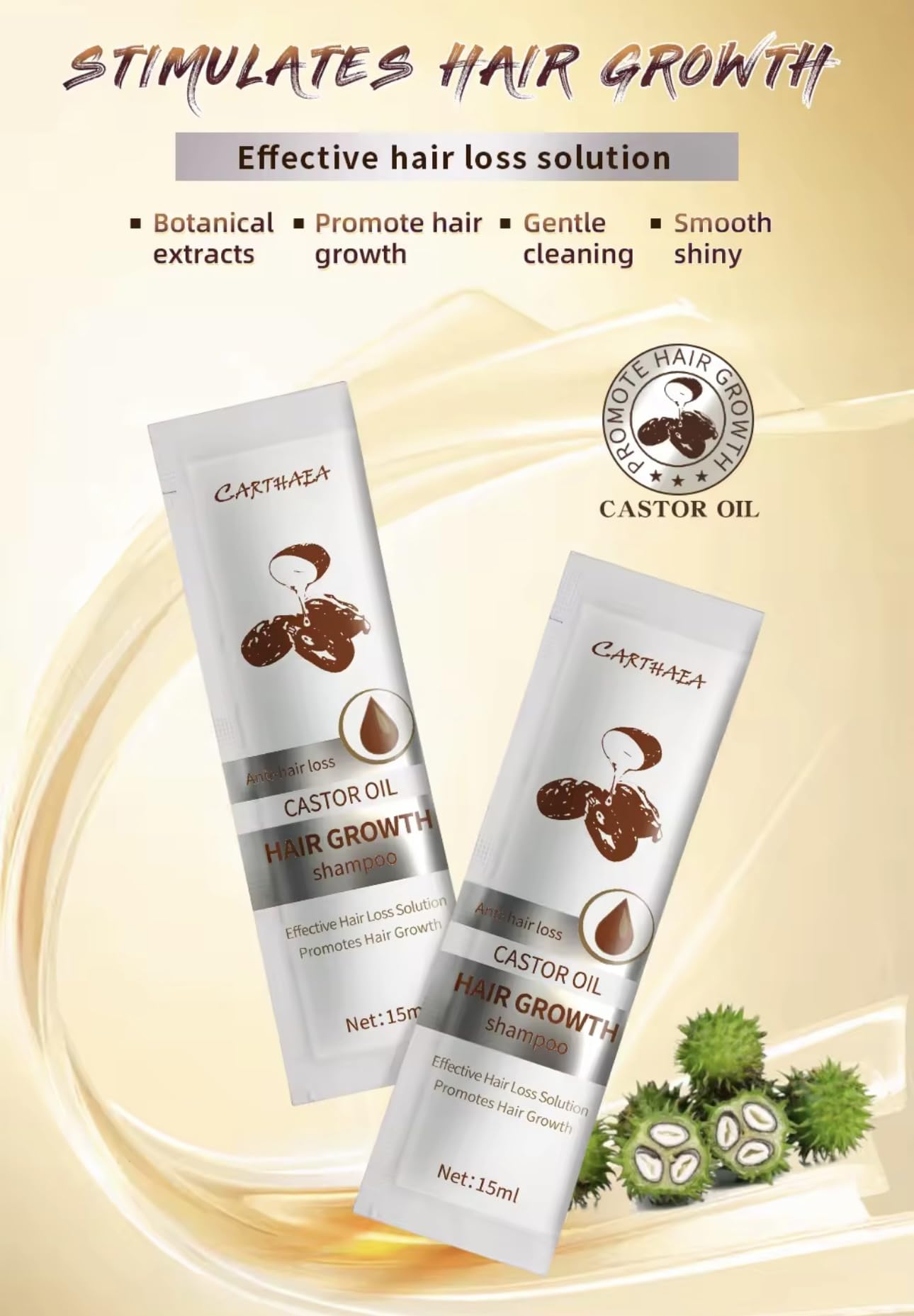 10pcs Castor Oil Hair Growth Shampoo Anti Hair Loss 15mL/ea