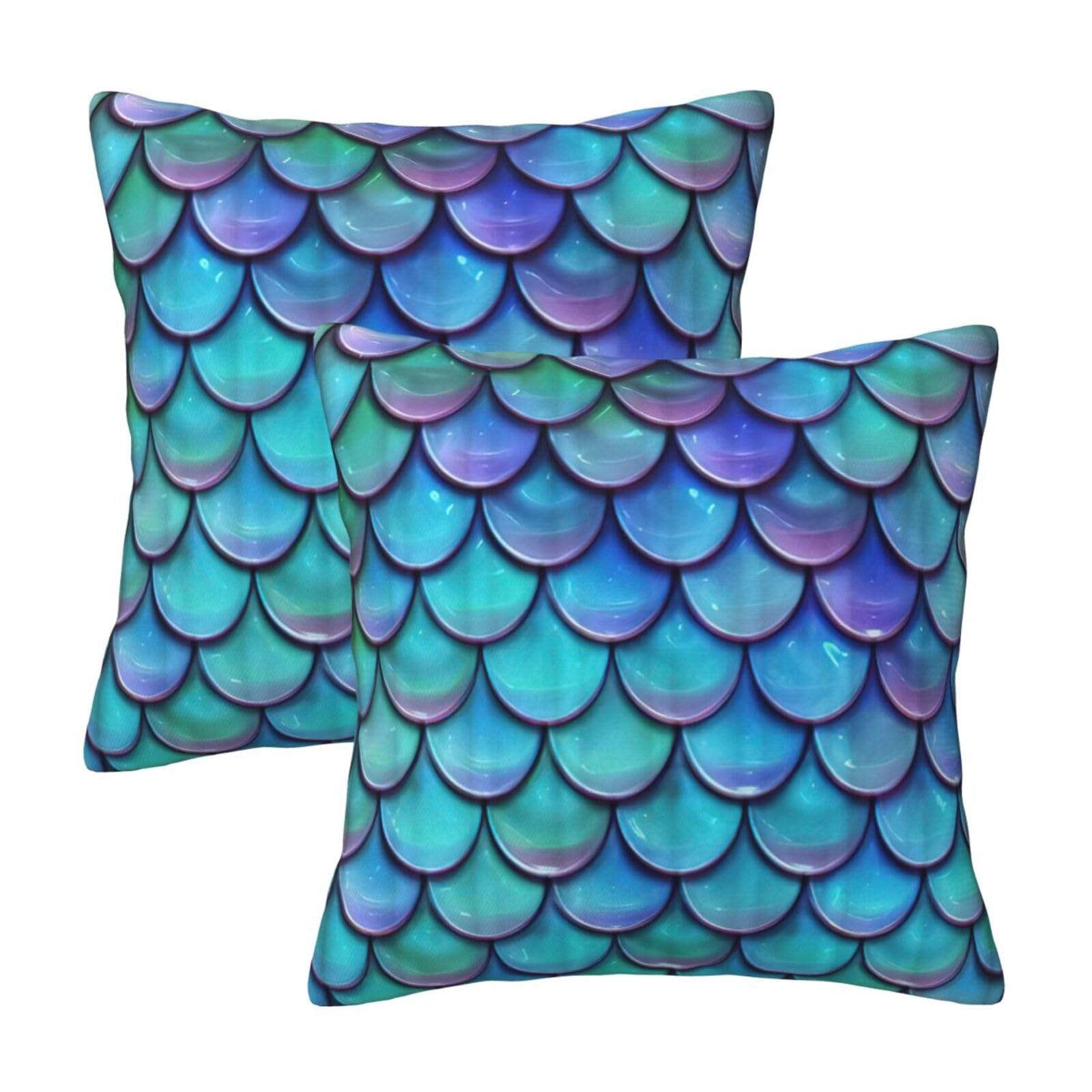 RRhgipp Mermaid Teal Fish Scale Throw Pillow Cases Decorative Cushion Covers Couch Bed Sofa Decoration Xmas Gifts Bed