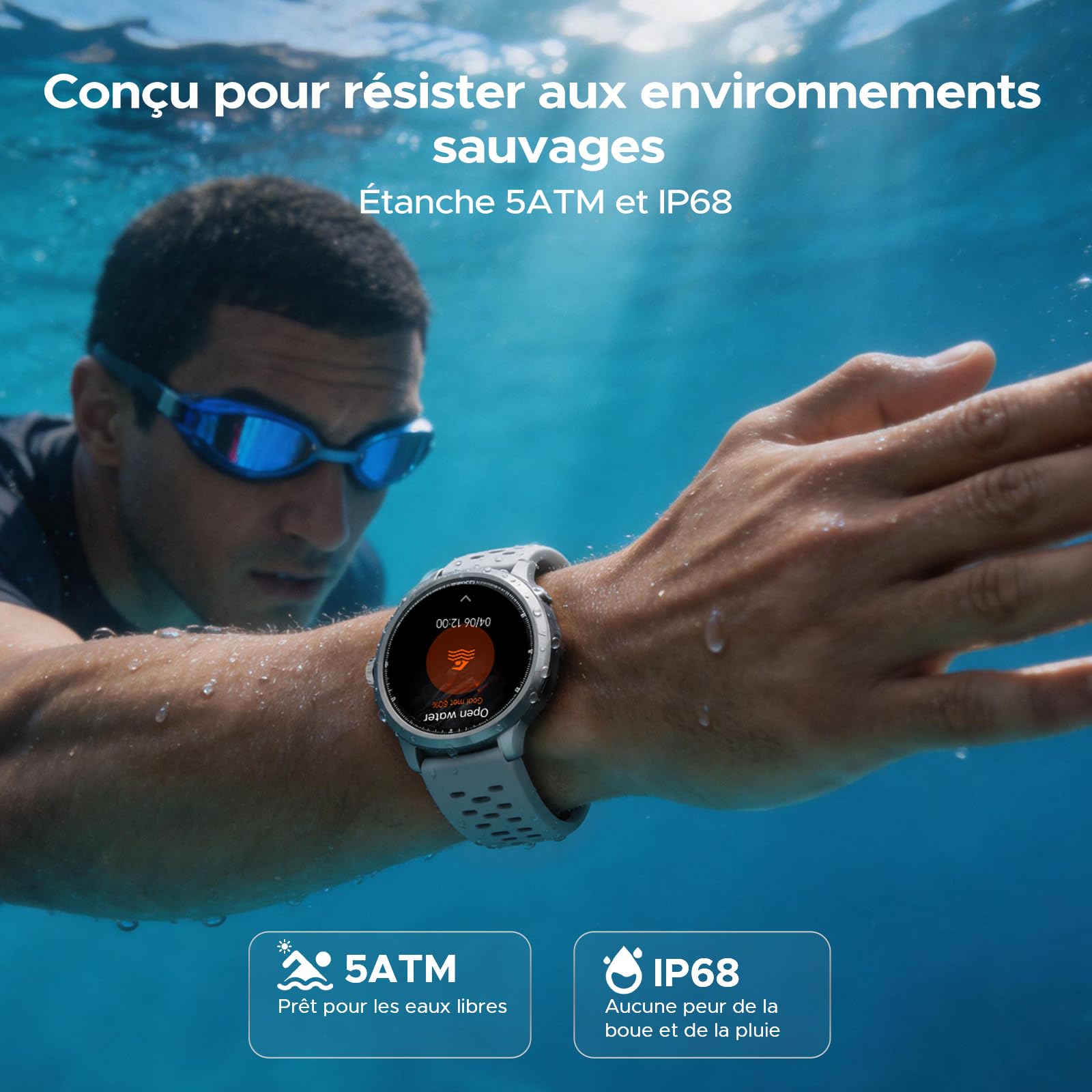 Anymoving M1 Montre Connectée Homme et Femme avec IA, GPS Double Bande 5ATM et IP68, Écran AMOLED Éclatant 1,5", Autonomie 20 Jours, 170+ Modes Sportifs Montre Sport Homme, 3 Bracelets