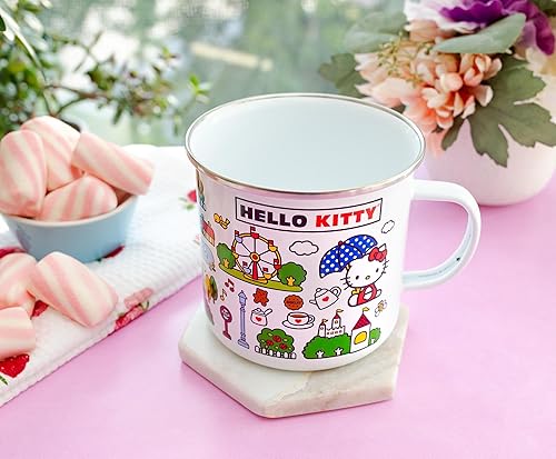 Miniatura 6 de Silver Buffalo Sanrio Hello Kitty Destination Town - Taza esmaltada para caravana, capacidad para 21 onzas