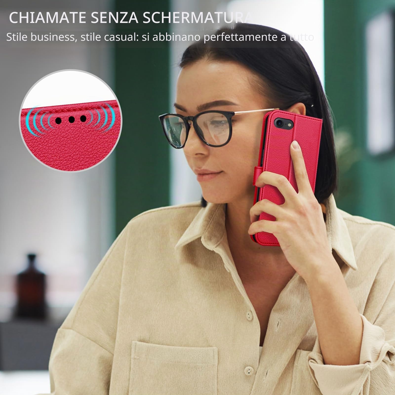 Cover per iPhone SE 2022 / iPhone SE 2020 / iPhone 8/iPhone 7/iPhone 6S/iPhone 6 Cover Custodia a Libro Portafoglio in Pelle con Porta Carte Magnetica Cover Telefono Flip Case Custodia,Rosso