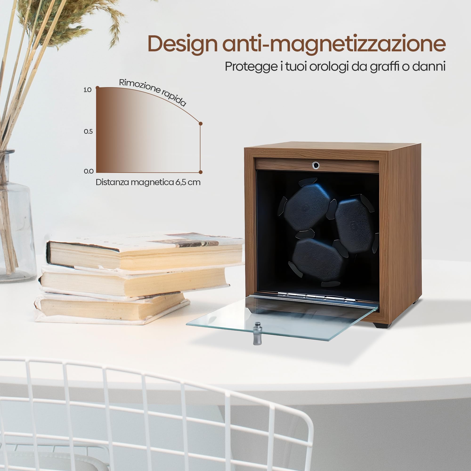 Olvy Caricaorologi per 3 Orologi, Watch Winder con Motore Ultra Silenzioso, Cuscino Flessibile per Orologio, Watch Winder in Legno