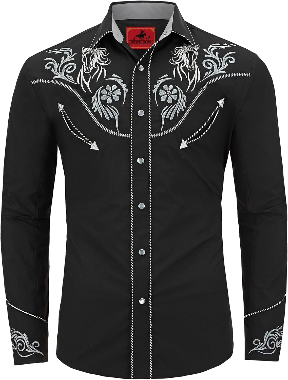 Men's Western Cowboy Shirt Embroidered Exquisite Long Sleeve Regular Fit Snap Button Down Shirts