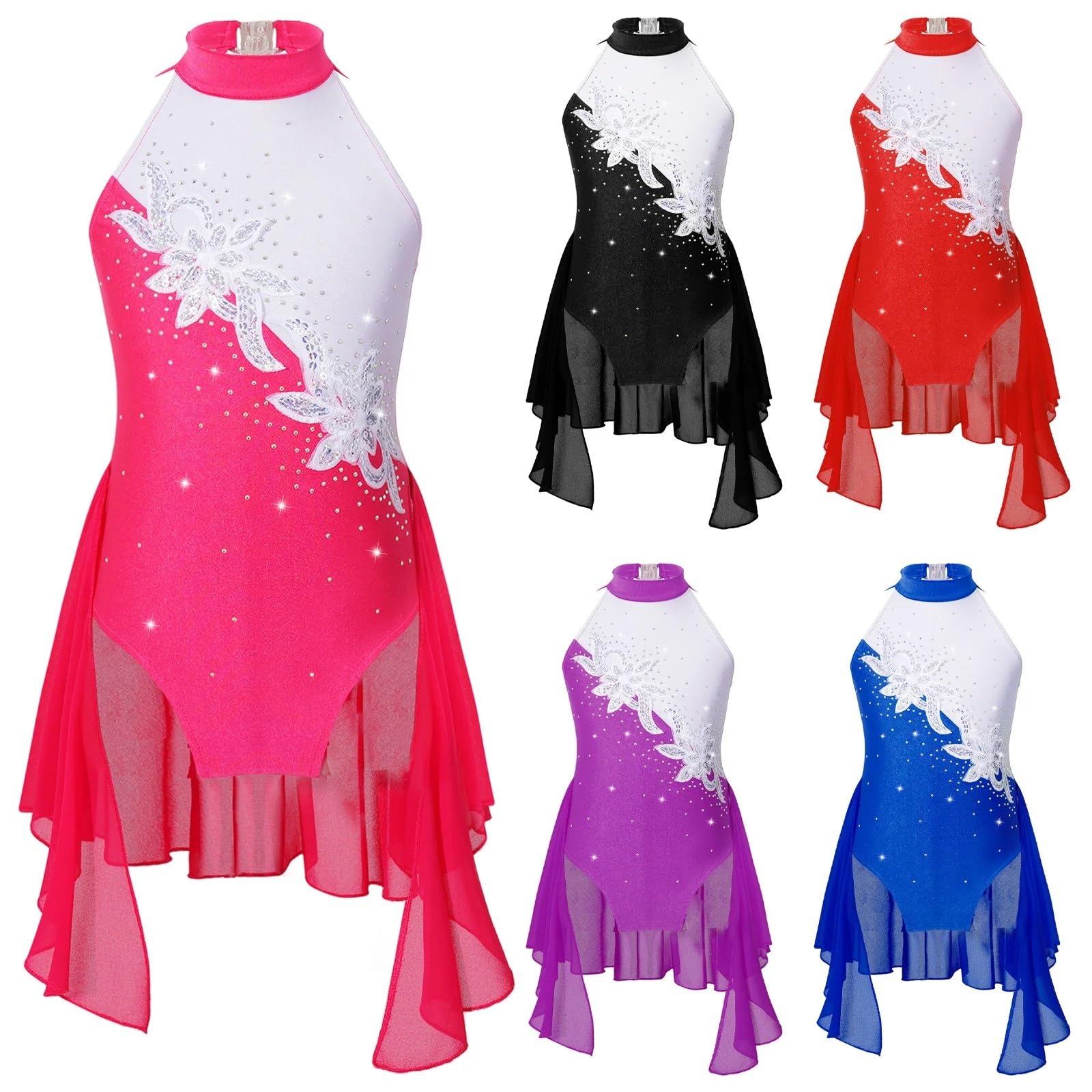 Gymnastikanzug Mädchen Ballett Gymnastik Trikot Kleid Lyrical Dance Kostüm Glänzende Pailletten Eiskunstlauf Overall Dancewear(Purple,8)