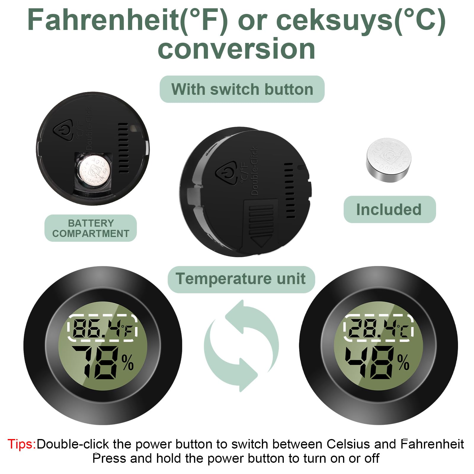 Lot de 2 mini thermomètres numériques d'intérieur, hygromètre numérique LCD, moniteur de température et d'humidité pour la maison, la crèche, l'incubateur de guitare, les reptiles, la serre de voiture - 4