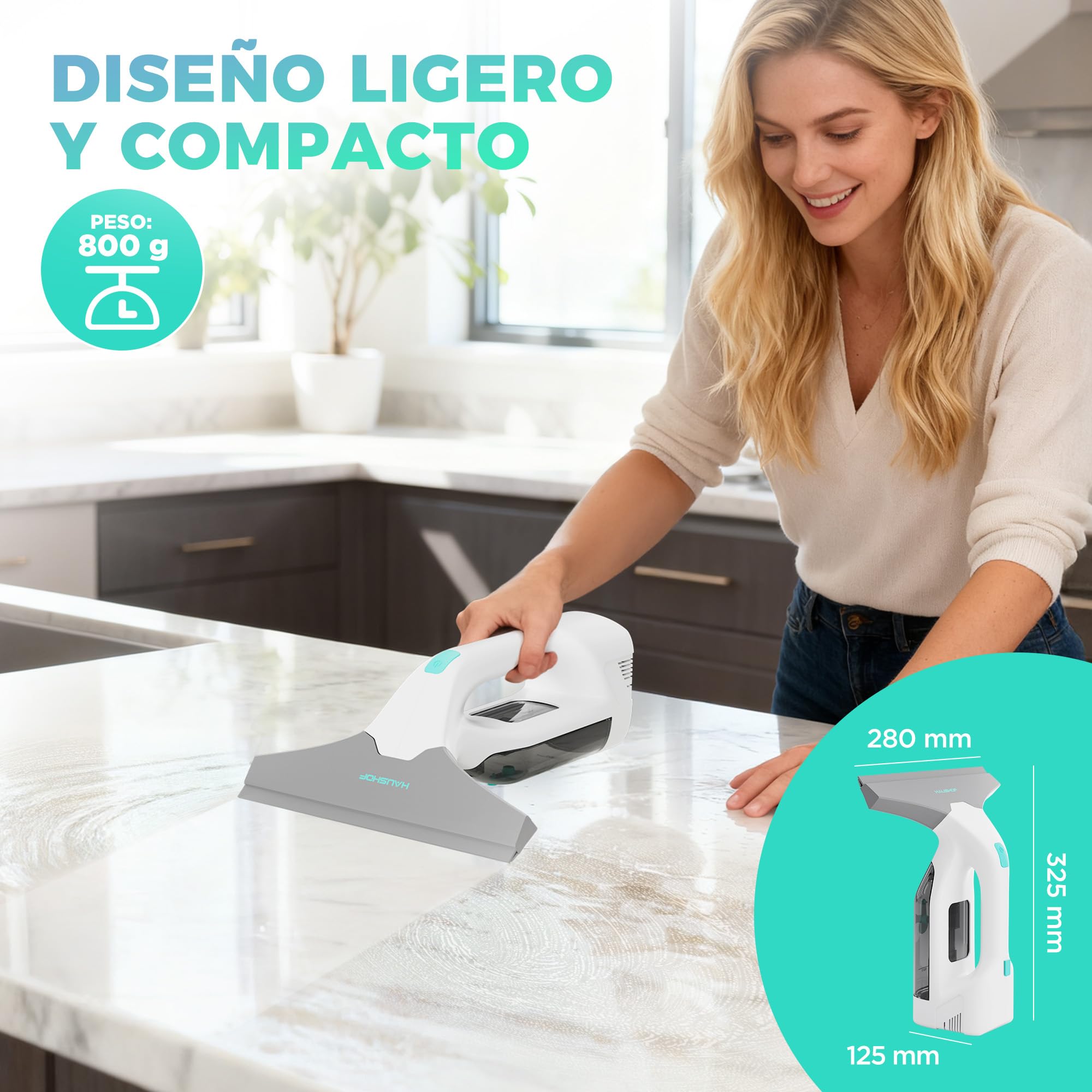 HAUSHOF Limpiadora de Cristales con Potente Succión, Aspirador de Ventanas Eléctrico 30 Min de Autonomía, 280 mm de Limpieza con Boquilla Ajustable, Enchufe USB-C, para Ventanas, Azulejos y Espejos