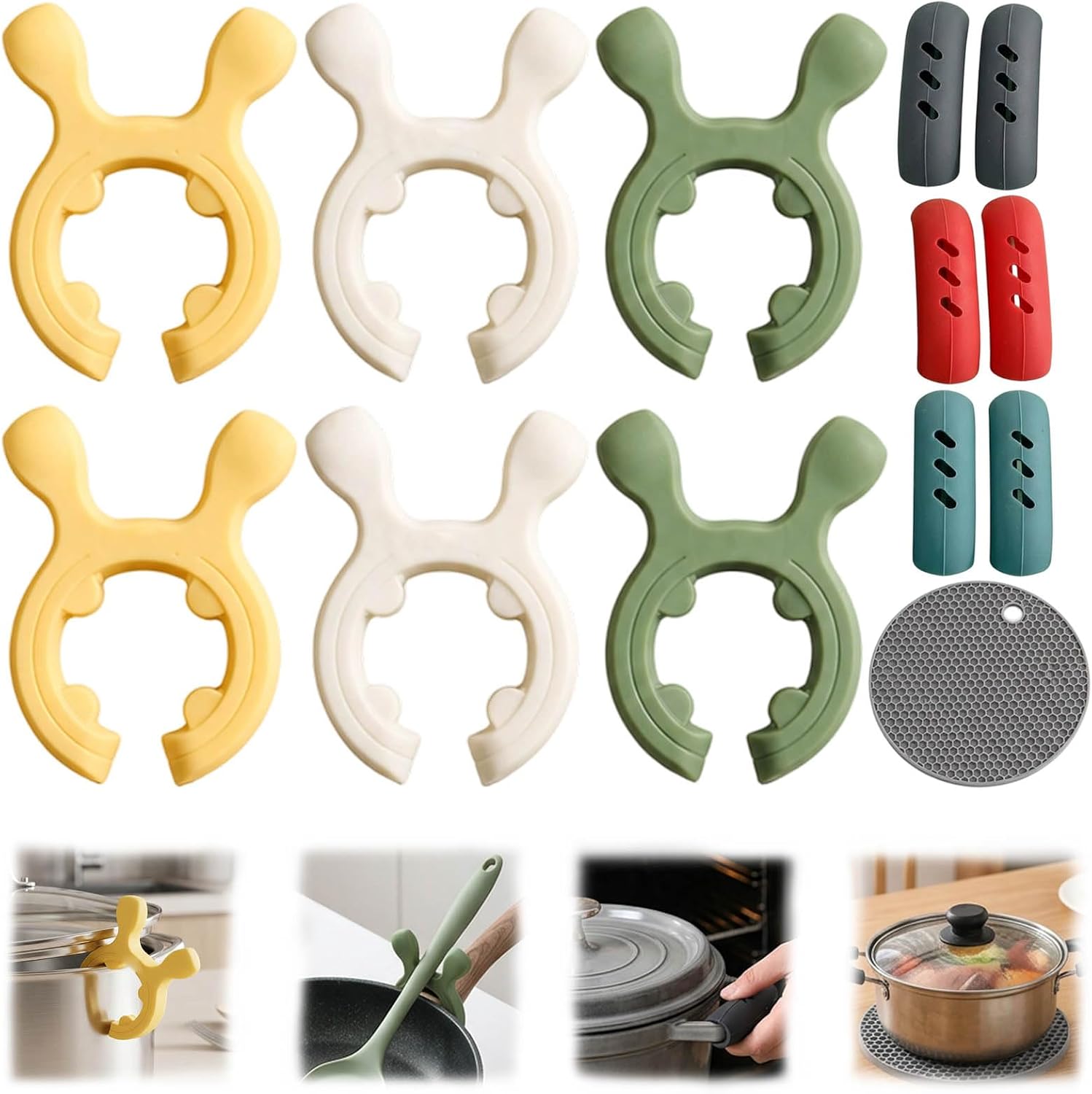 13-Piece Spoon Rest, Including home gadgets, Multifunctional Spatula Holder for Stove Top, Set with Pot Handle Covers and Non-Slip Mat, Kitchen Utensil Organizer for Home Gadgets