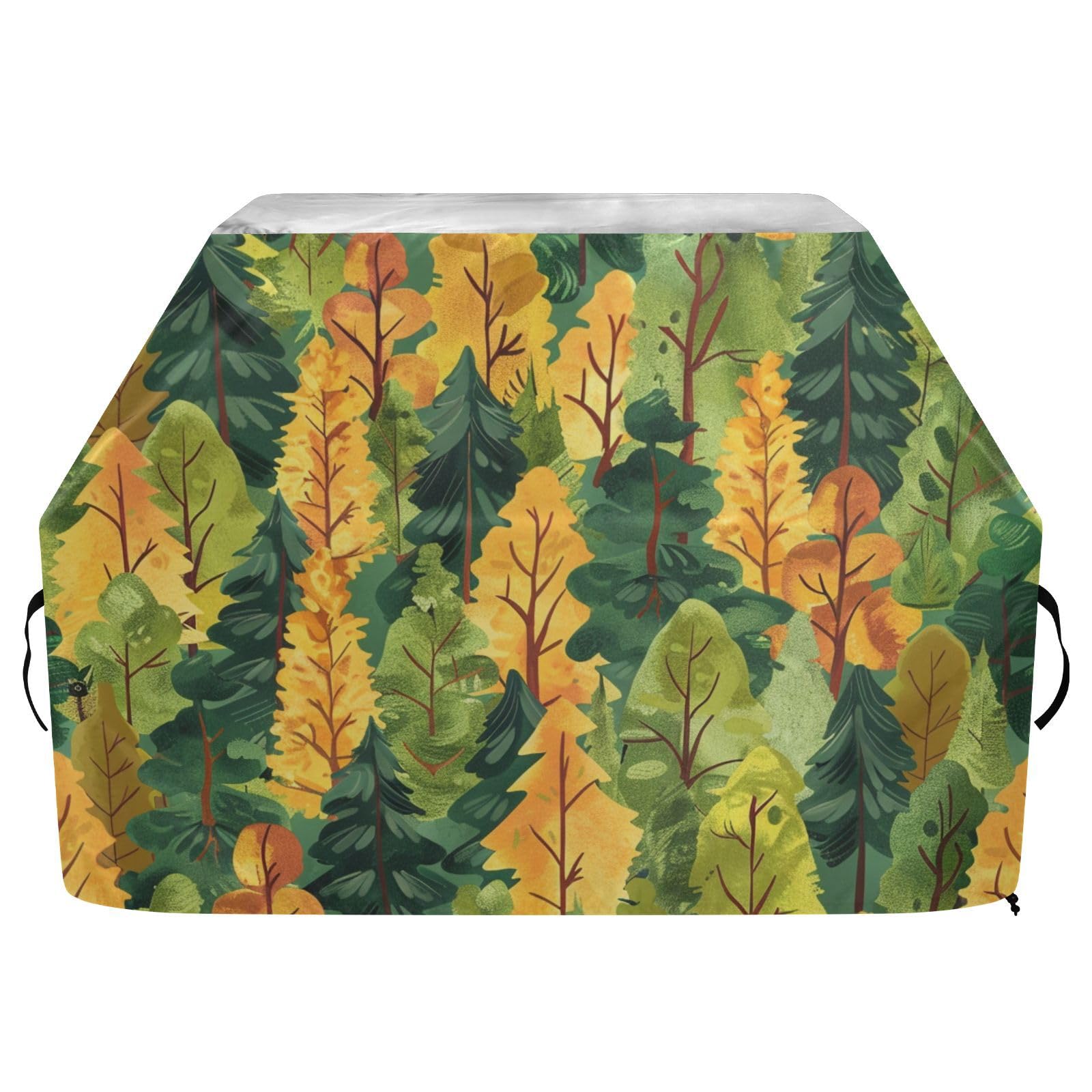 Forests zielony żółty safari pokrowiec na grilla na patio 150 cm, wodoodporny, wytrzymały, odporny na blaknięcie i promieniowanie UV, pokrowce na wędzarnie z regulowanym sznurkiem, ochrona przed