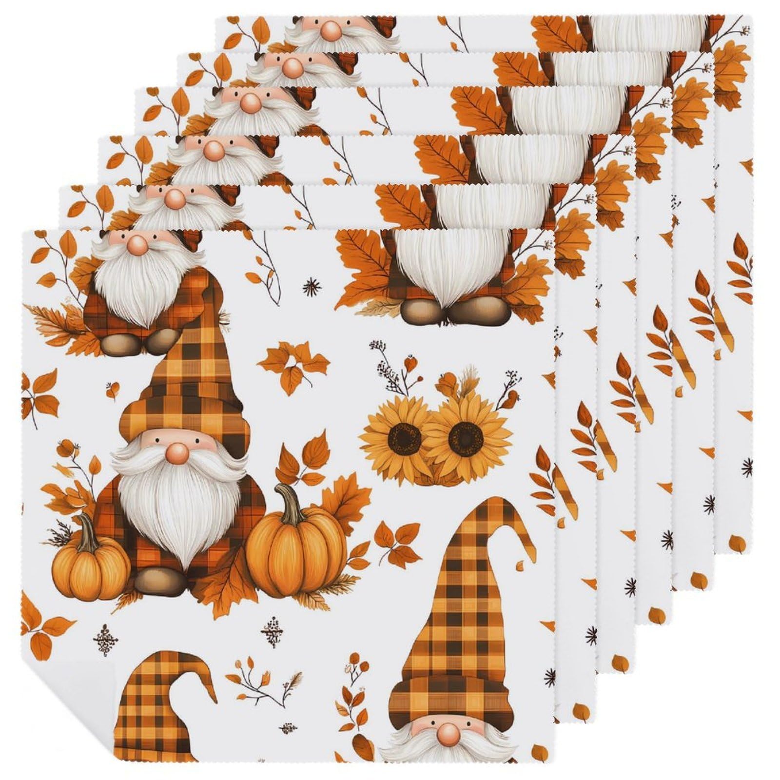 Servilletas de tela gnomos de otoño lavables para decorar tu mesa de comedor